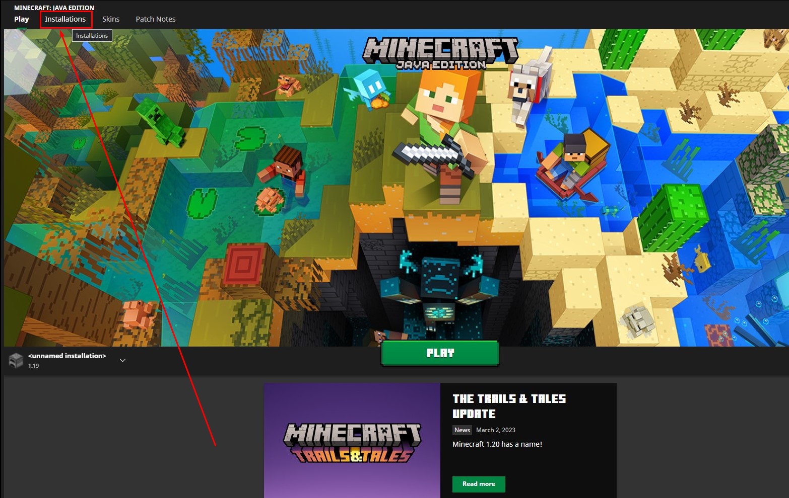 Inside Minecraft Launcher on Windows